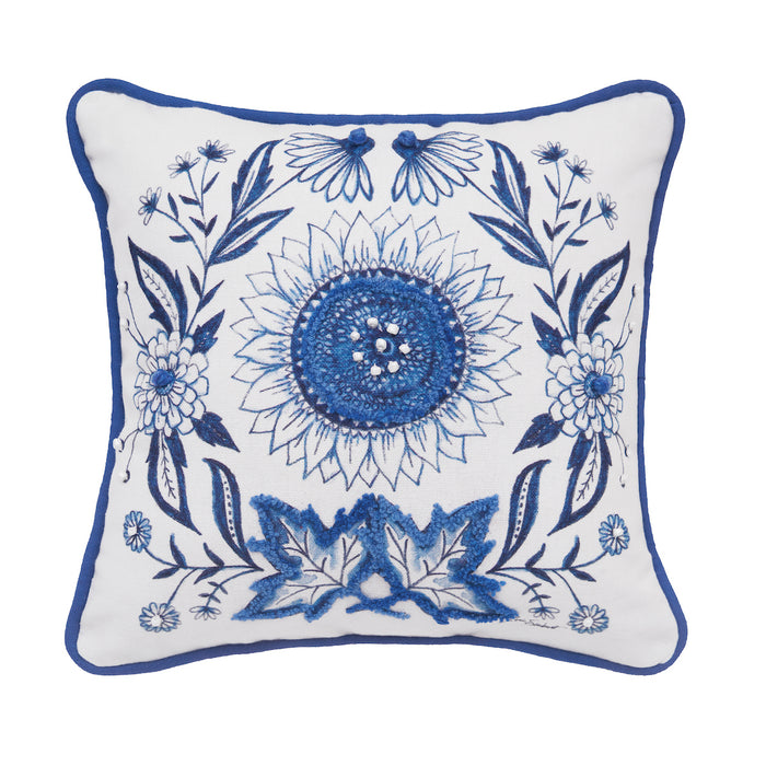 A 10in. x 10in. Blue Harvest Sunflower Mini Pillow.