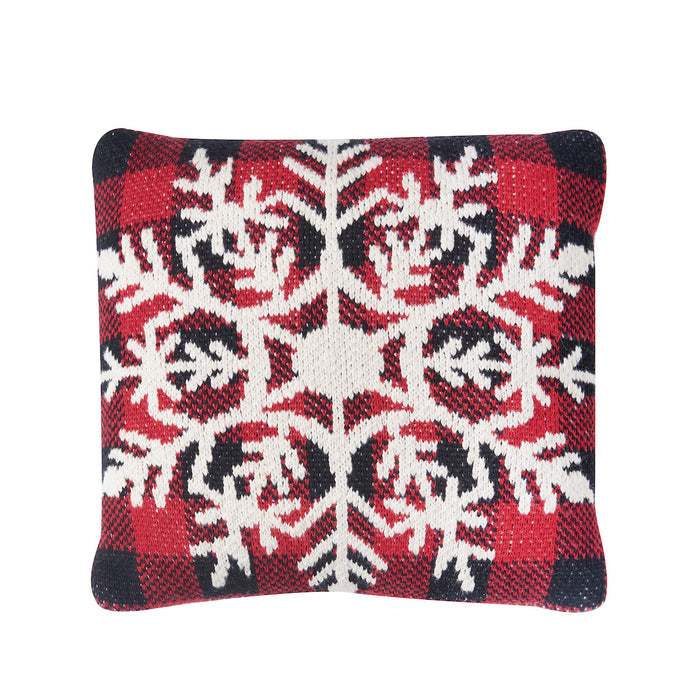 A 12in. x 12in. Snowflake Check Pillow.