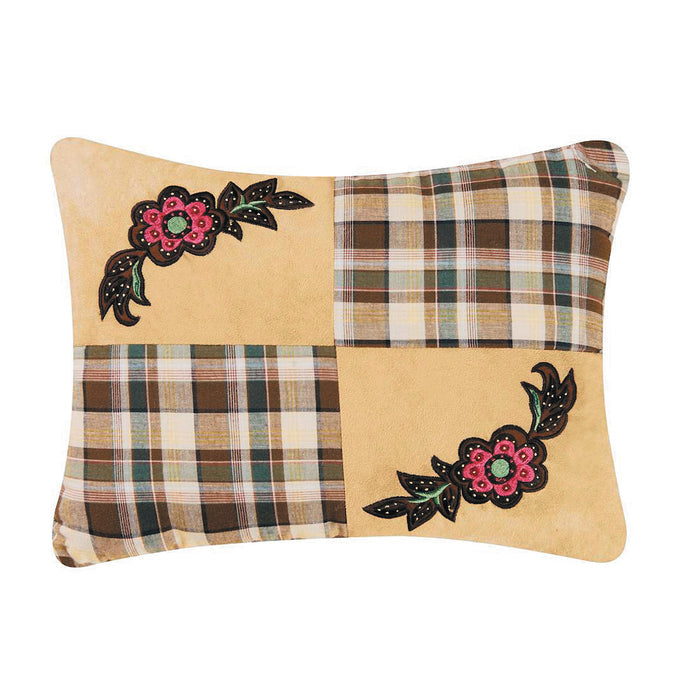 A 12in. x 16in. Rustic Damask Patch Pillow.
