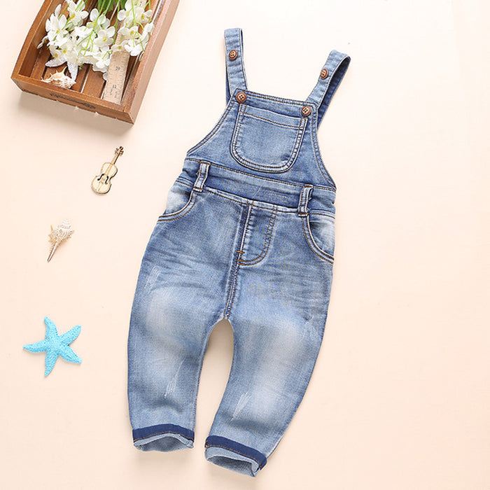 12M-4T Toddler Water Washed Ripped Soft Denim Overalls