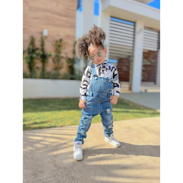 12M-5T Baby Twin Color Lining Ripped Denim Overalls