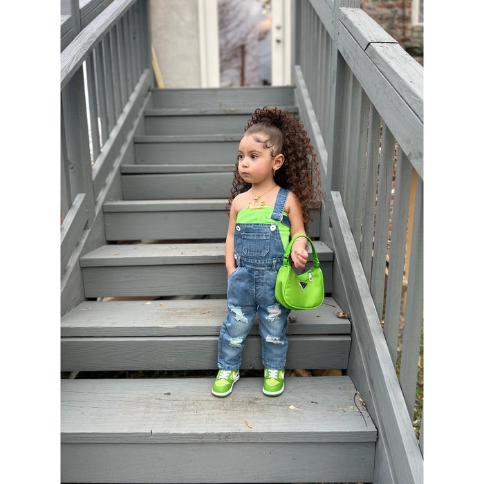 12M-5T Baby Twin Color Lining Ripped Denim Overalls