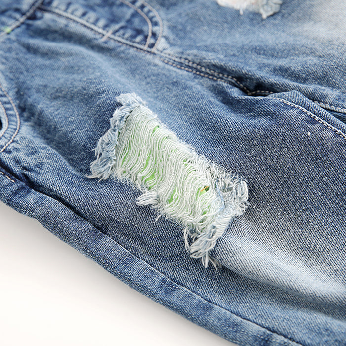 12M-5T Baby Twin Color Lining Ripped Denim Overalls