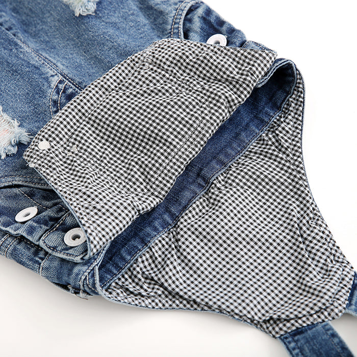 12M-5T Baby Twin Color Lining Ripped Denim Overalls