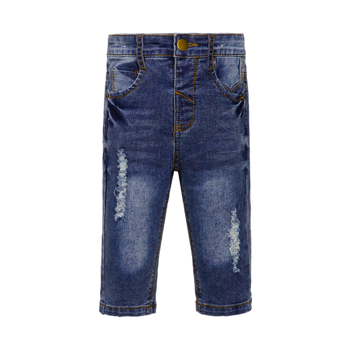 12M-8T Baby Girl Boy Jeans, Elastic Band Inside with D-Rings Ripped Denim Pants