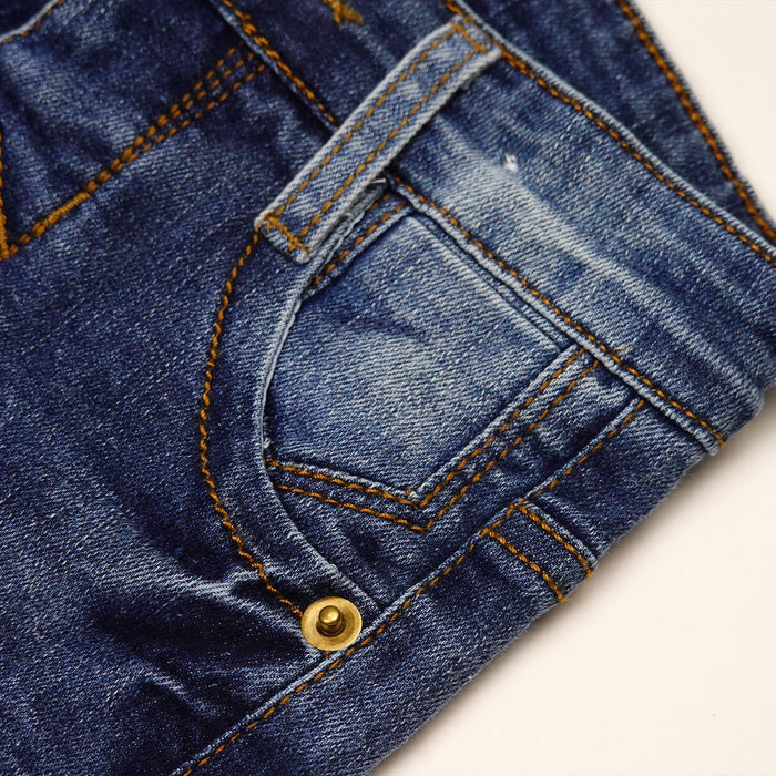 12M-8T Baby Girl Boy Jeans, Elastic Band Inside with D-Rings Ripped Denim Pants