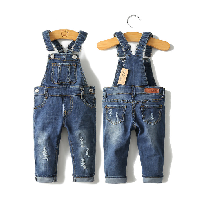 12M-8T Baby Jeans Overalls Cute Denim Ripped Overalls
