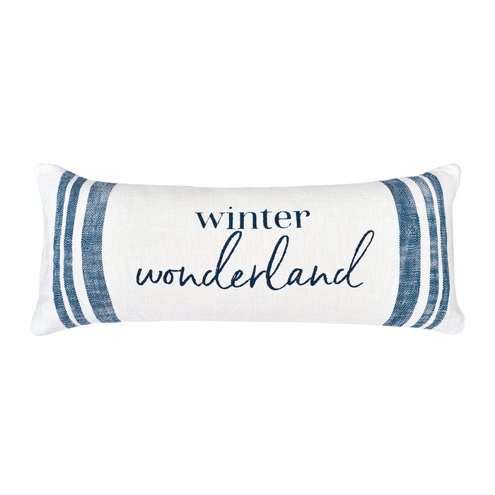 A 15in. x 35in. morgan winter wonderland pillow.