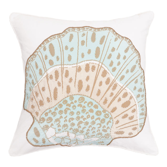 A 18in. x 18in. Amber Sands Shell Pillow.