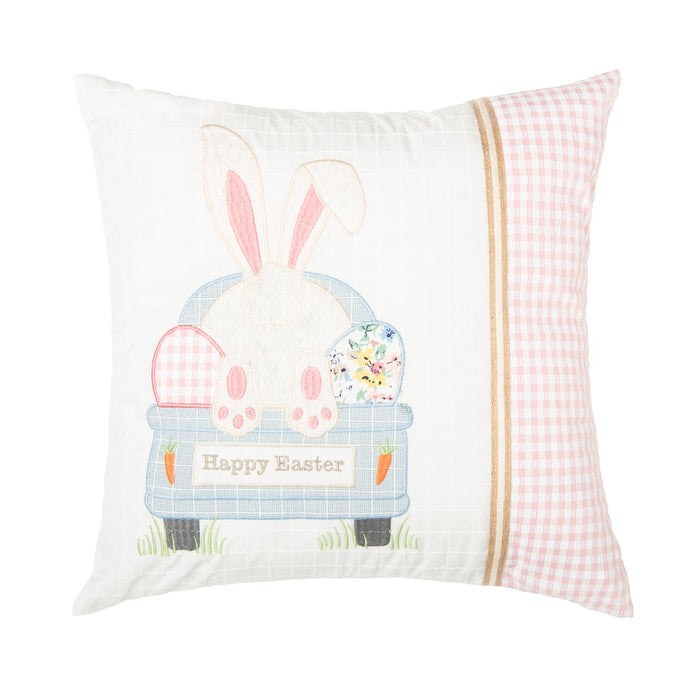 A 18in. x 18in. Happy Easter Bunny Eggs Pillow.
