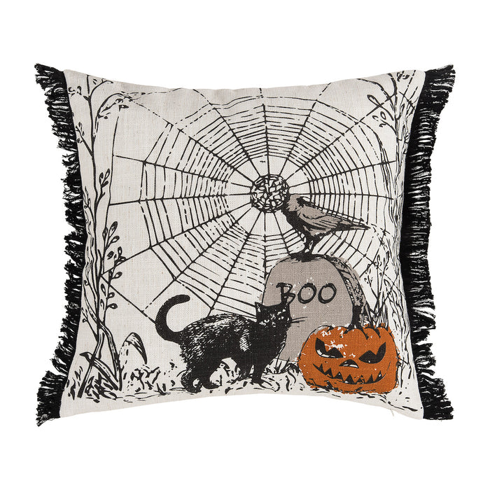 A 18in. x 18in. Jol Boo Spider Web Pillow.