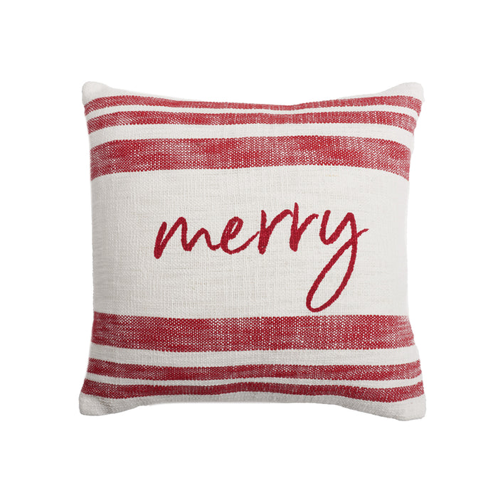 A 18in. x 18in. morgan merry pillow.