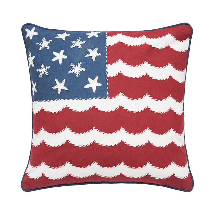 A 18in. x 18in. Red, White and Waves Pillow.