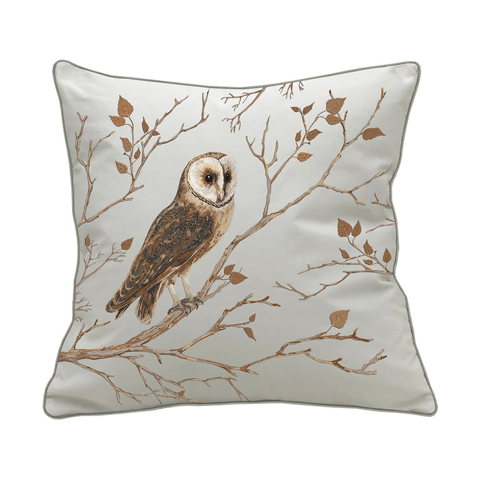 A 20in. x 20in. Barn Owl and Branches Indoor Outdoor Pillow.