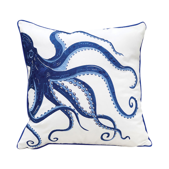 A 20in. x 20in. Blue Octopus Indoor Outdoor Pillow.