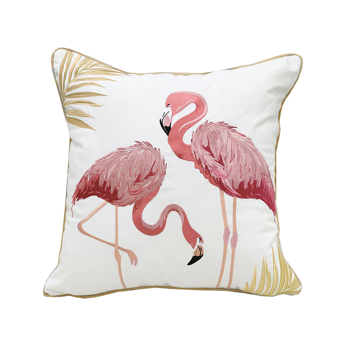 A 20in. x 20in. Flamingo Fancy Indoor Outdoor Pillow.