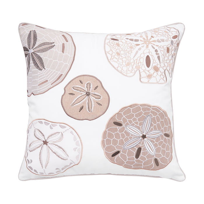 A 20in. x 20in. Neutral Sand Dollar Indoor Outdoor Pillow.