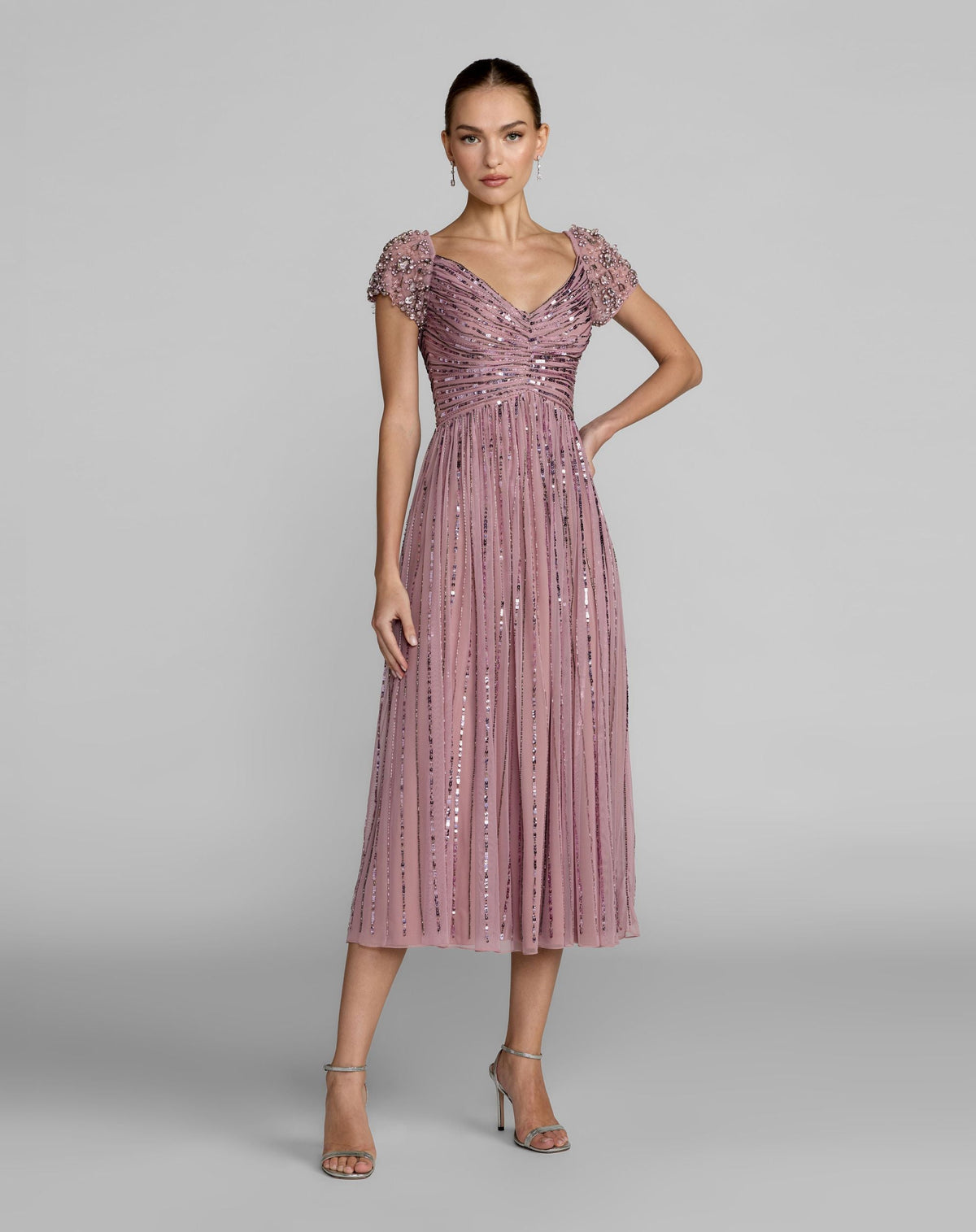 Embellished Cap Sleeve Midi Dress