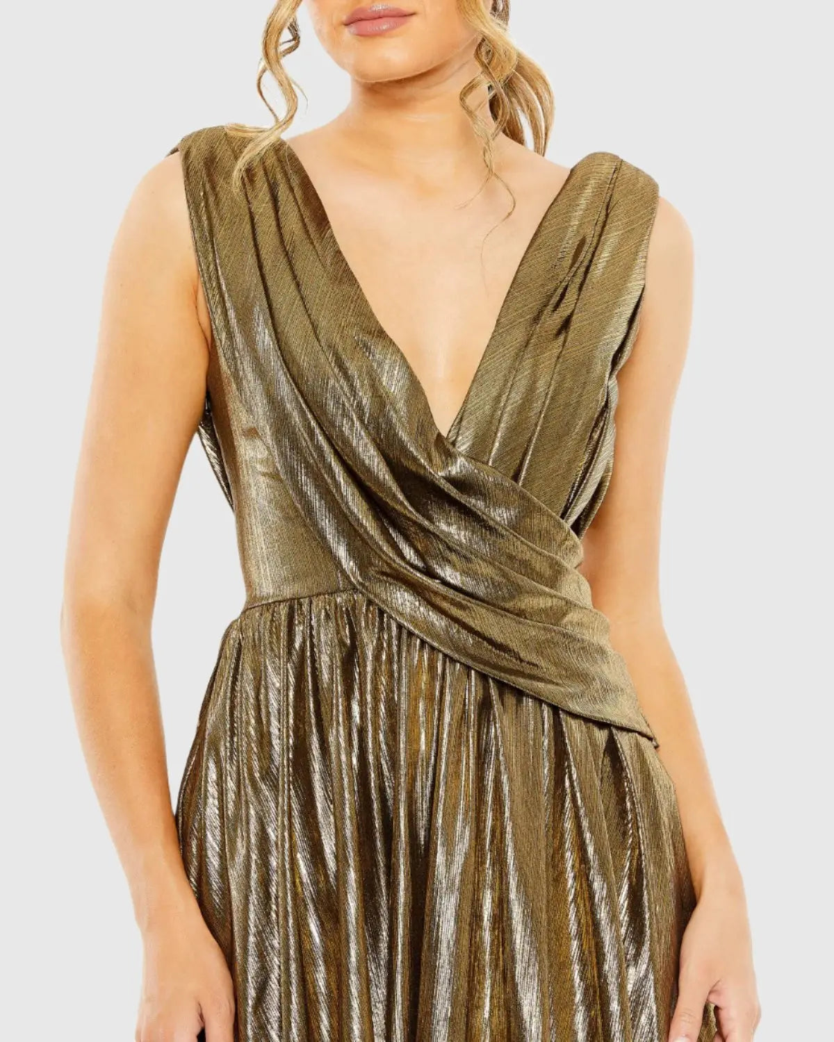 Gold Sleeveless Cowl Detail A Line Mini Dress