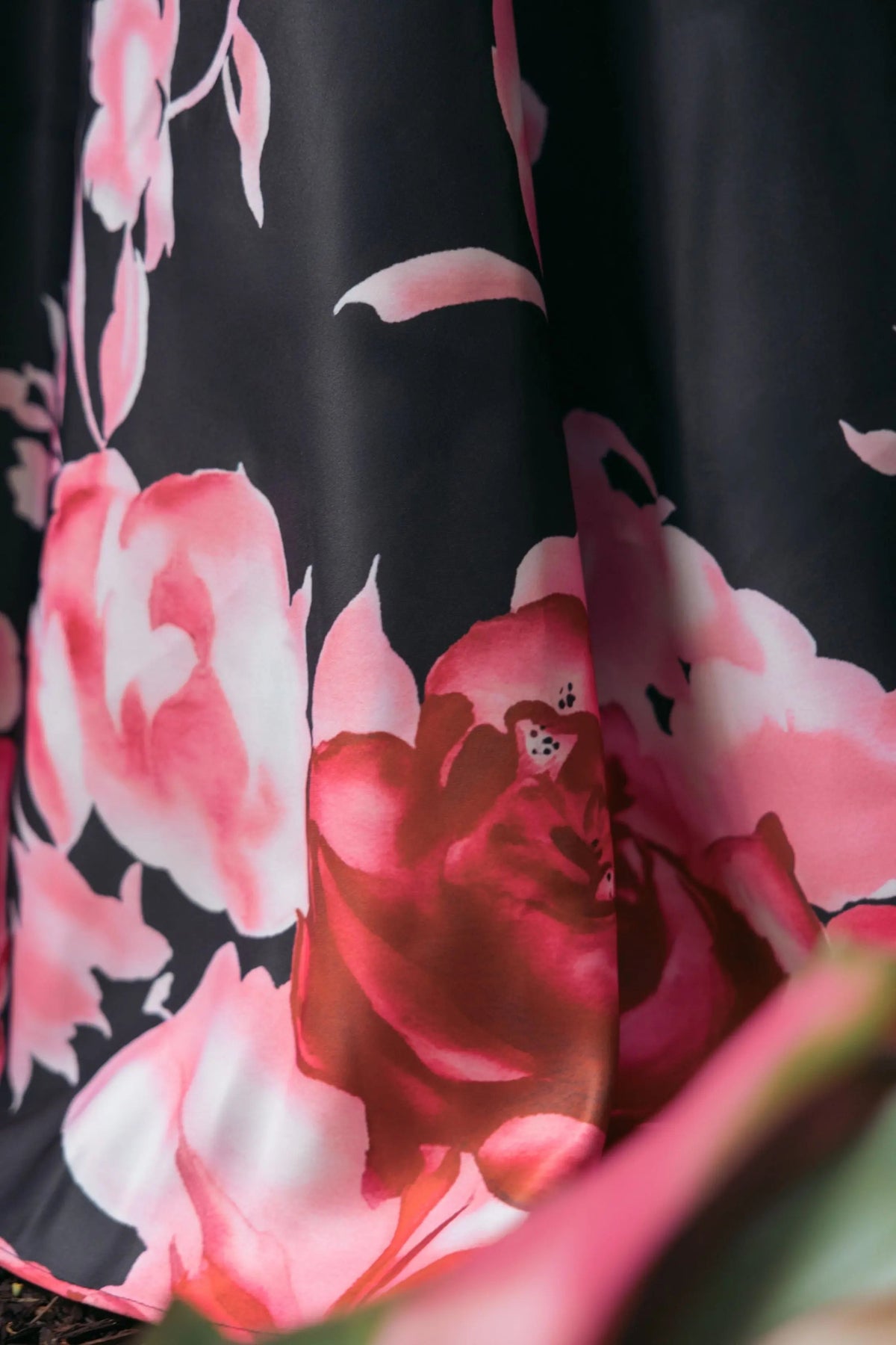 Black Square Neck Floral Print Ball Gown