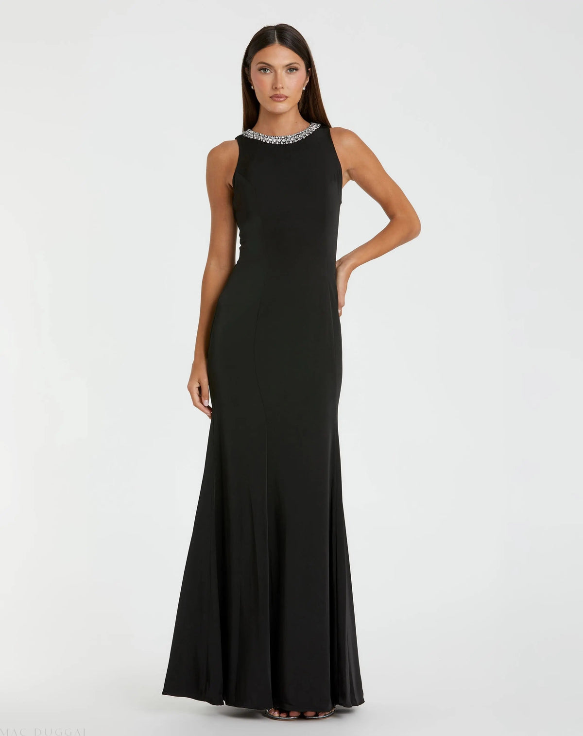 Black Embellished Neck Trumpet Gown