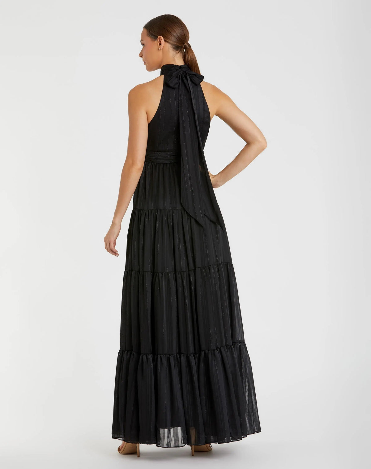 Black Tie Halter Neck Tiered Gown