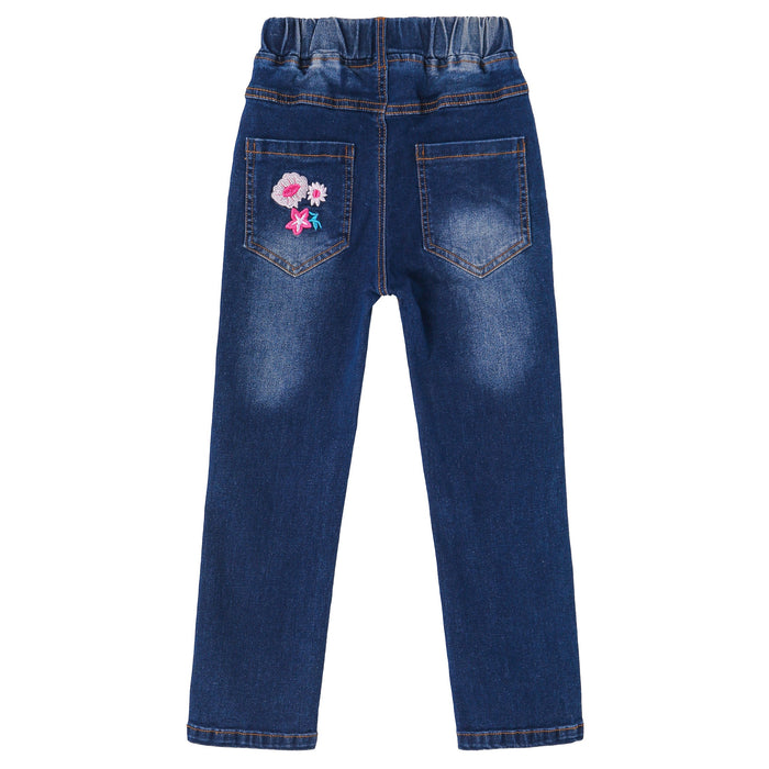 5-15T Girls Embroiderd Flower Decor Slim Jeans Pants