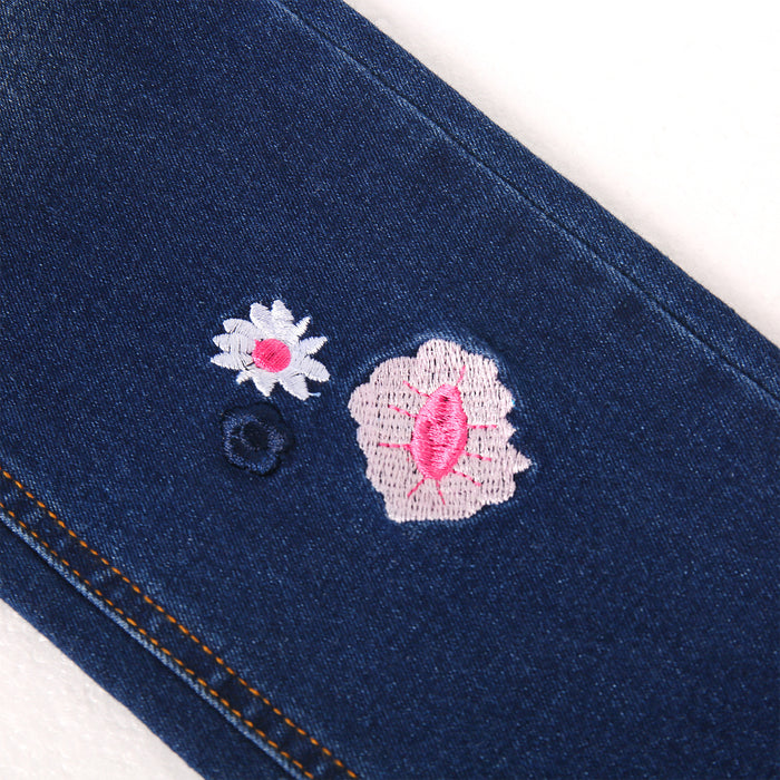 5-15T Girls Embroiderd Flower Decor Slim Jeans Pants