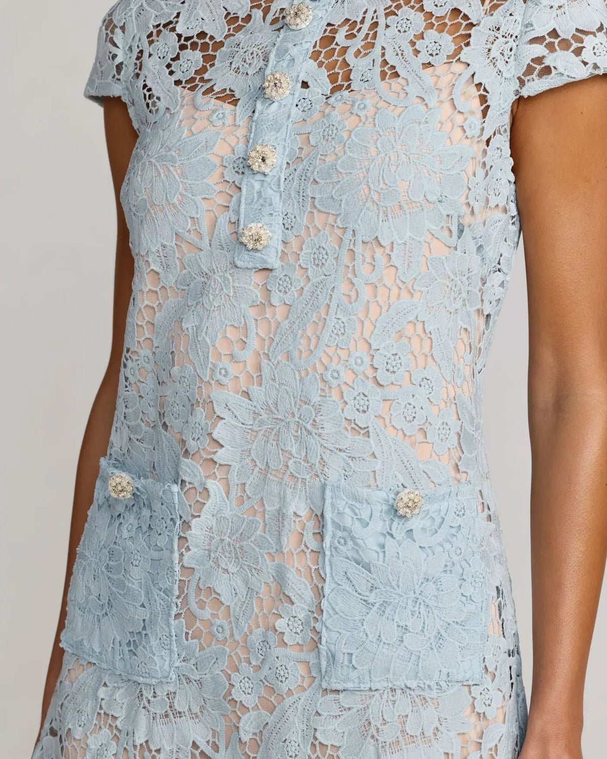 Blue Lace Button Front Mini Dress