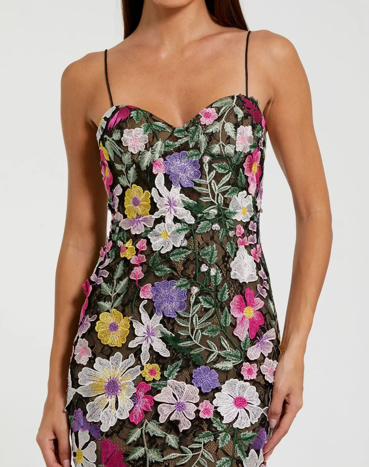 Black Floral Embroidered Sleeveless Bustier Gown