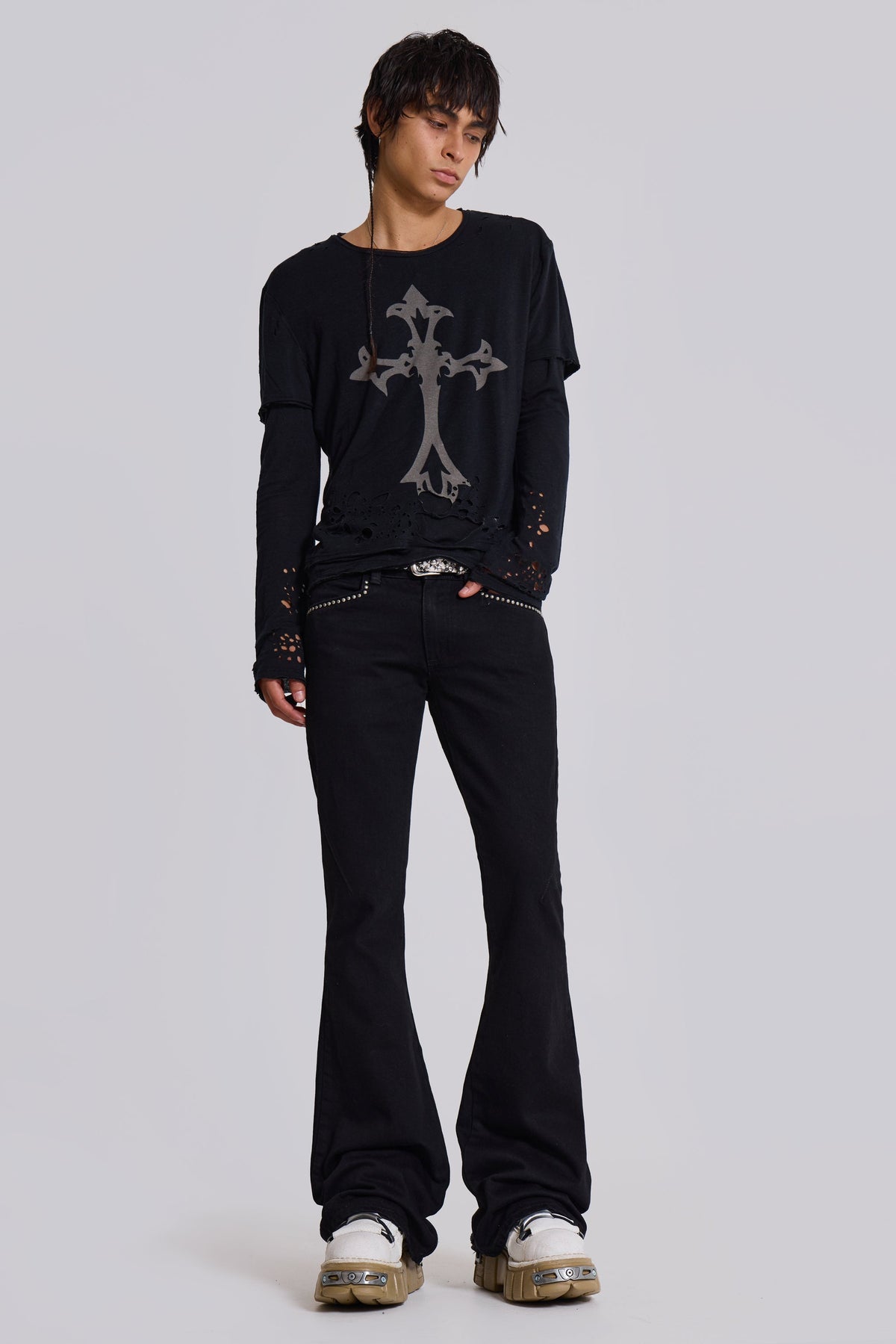 Jet Black Studded Drift Bootcut Jeans