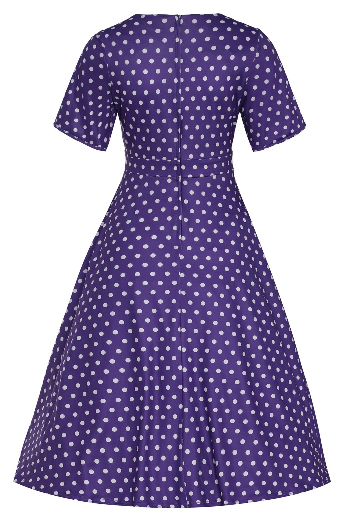 Janice Purple Polka Dot Sleeved Flared Tea Dress