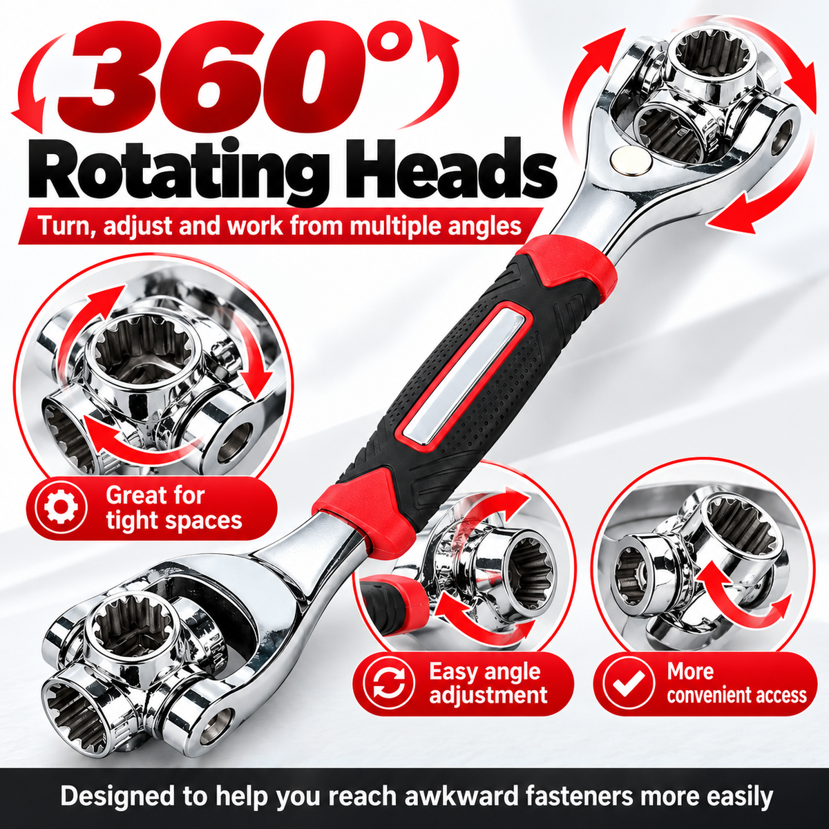 52-in-1 Universal Socket Wrench with 360° Rotating Heads – Multi-Size SAE & Metric Ratchet Tool for Auto, Home & DIY Repairs
