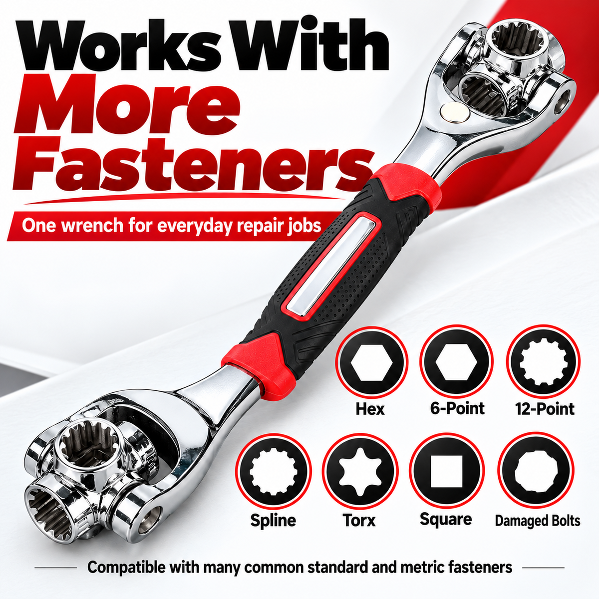 52-in-1 Universal Socket Wrench with 360° Rotating Heads – Multi-Size SAE & Metric Ratchet Tool for Auto, Home & DIY Repairs