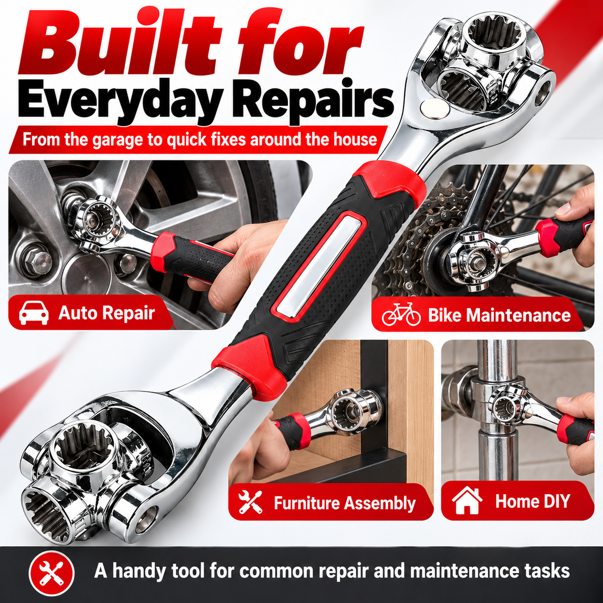 52-in-1 Universal Socket Wrench with 360° Rotating Heads – Multi-Size SAE & Metric Ratchet Tool for Auto, Home & DIY Repairs