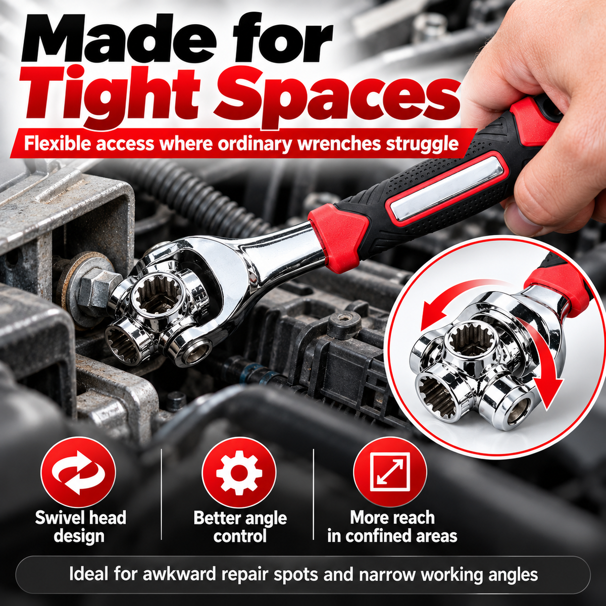 52-in-1 Universal Socket Wrench with 360° Rotating Heads – Multi-Size SAE & Metric Ratchet Tool for Auto, Home & DIY Repairs