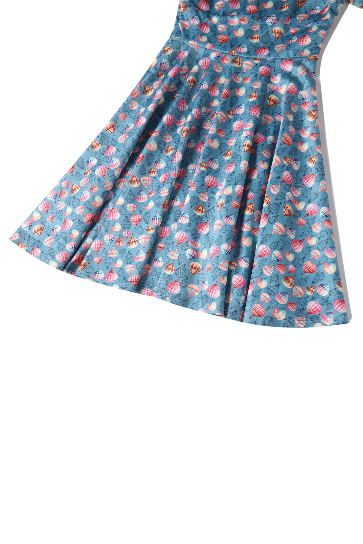 Darlene Hot Air Balloon Blue Swing Dress