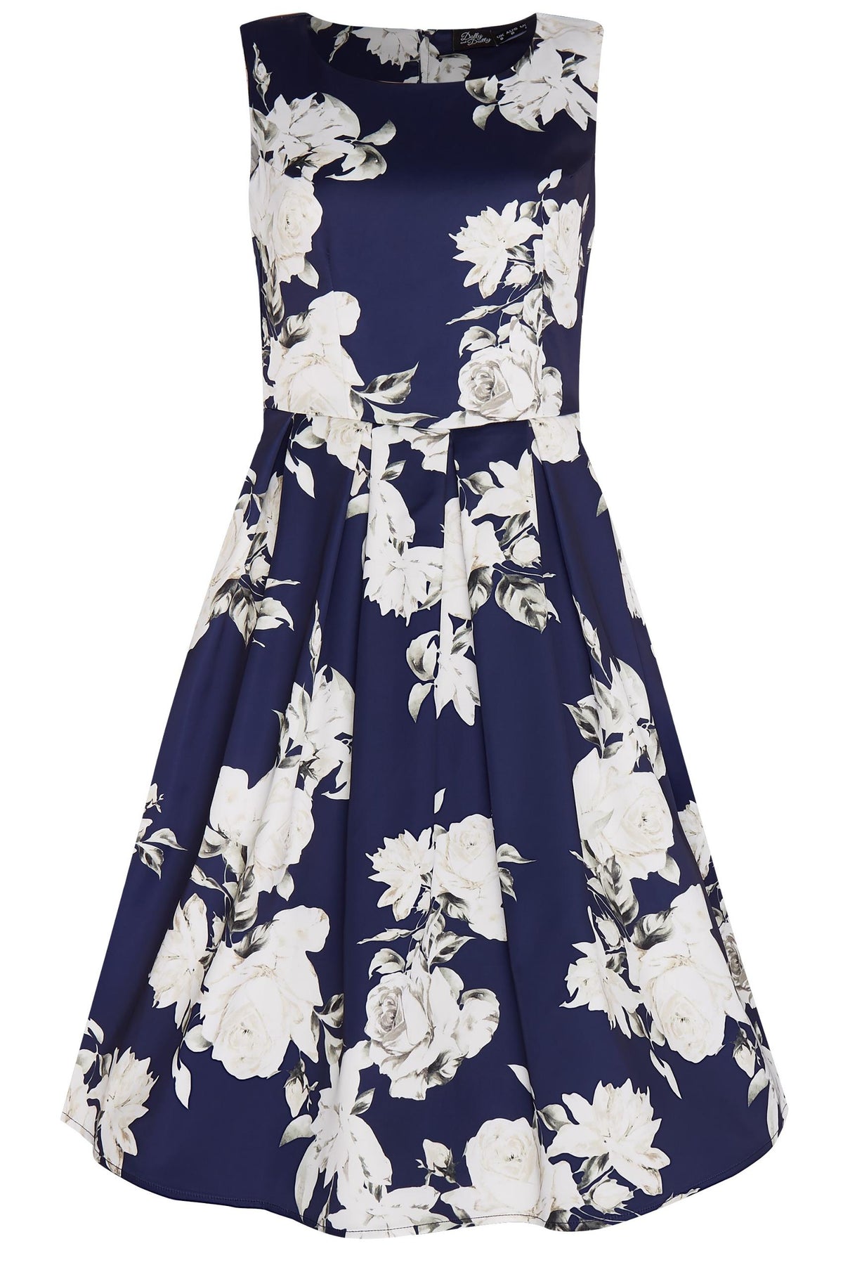 Annie Retro White Navy Rose Swing Dress