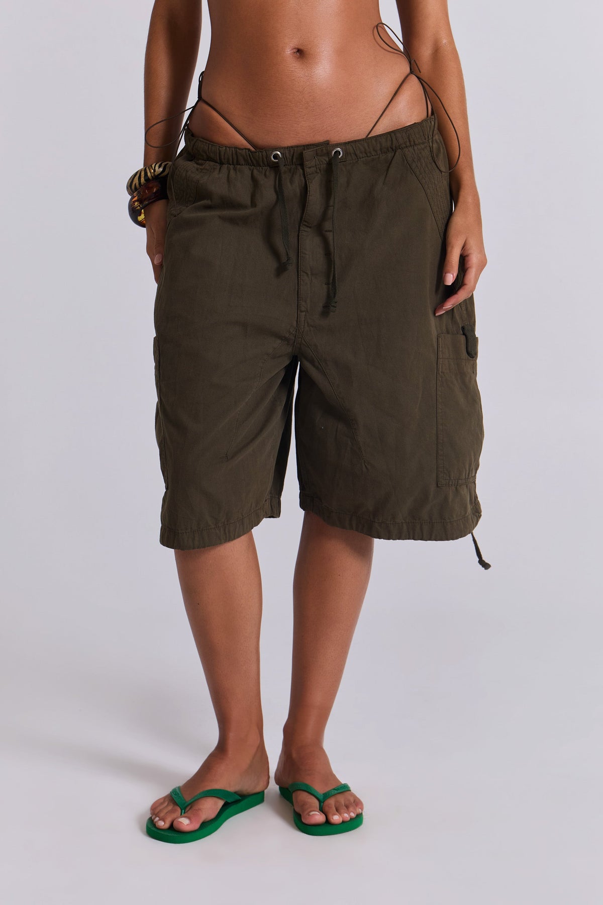 Khaki Parachute Cargo Shorts