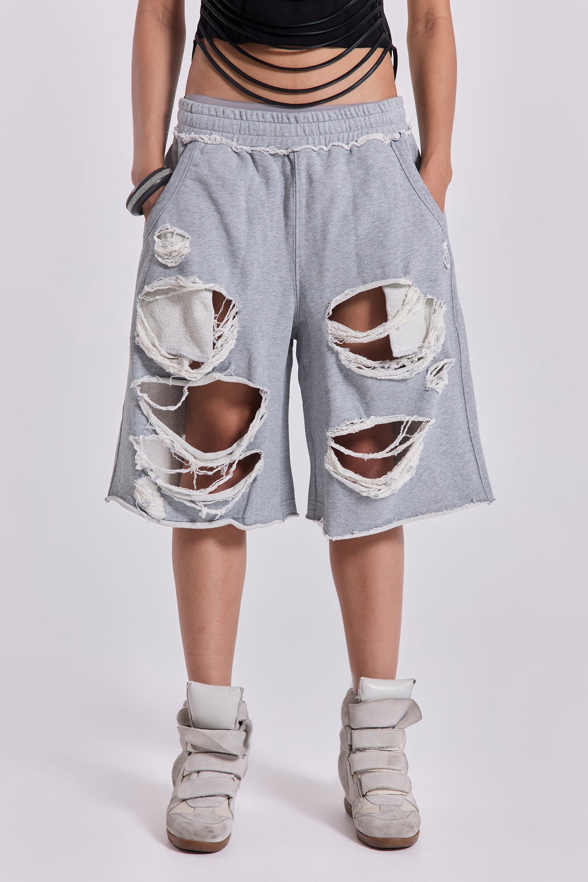 Grey Distressed Monster Shorts