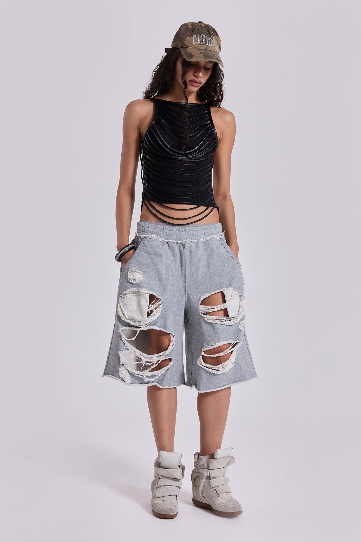 Grey Distressed Monster Shorts