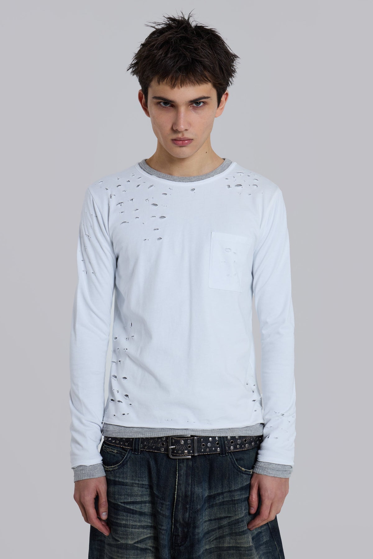 Distressed Double-Layered Waffle Top