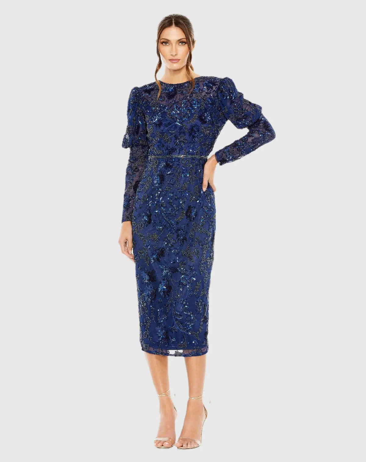 Embellished Puff Sleeve High Neck Dress