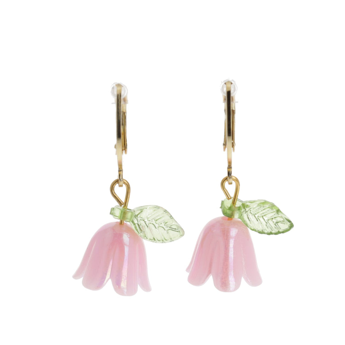 Pink Bell Orchid Huggie Hoop Earrings
