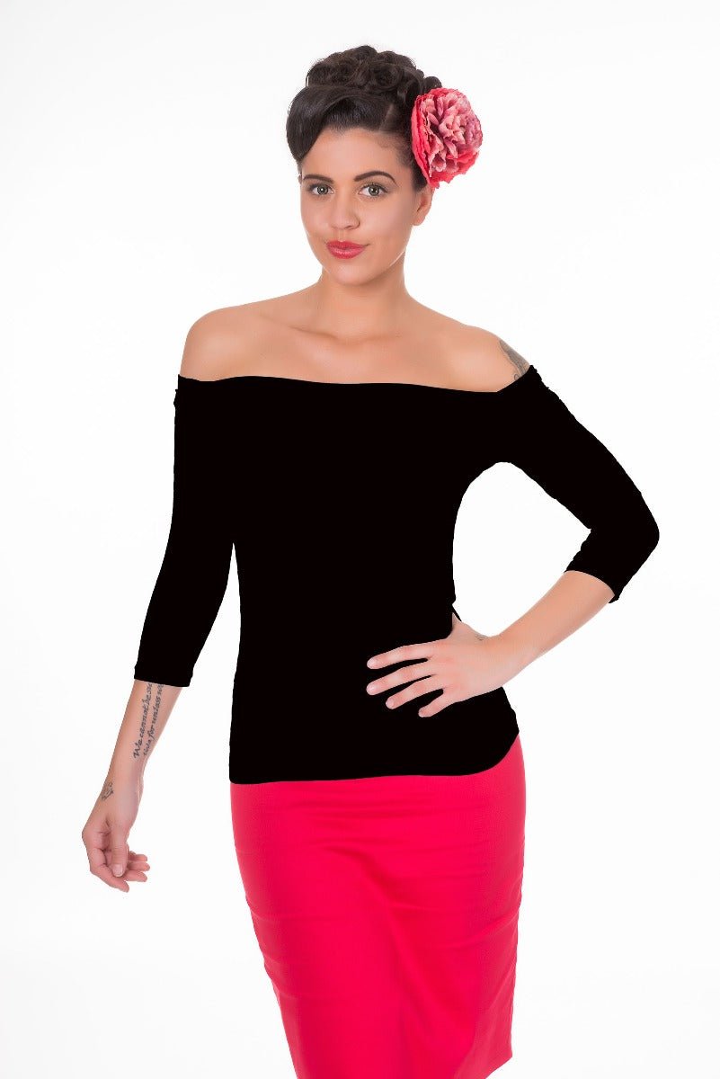Gloria Rockabilly Off Shoulder Black Top