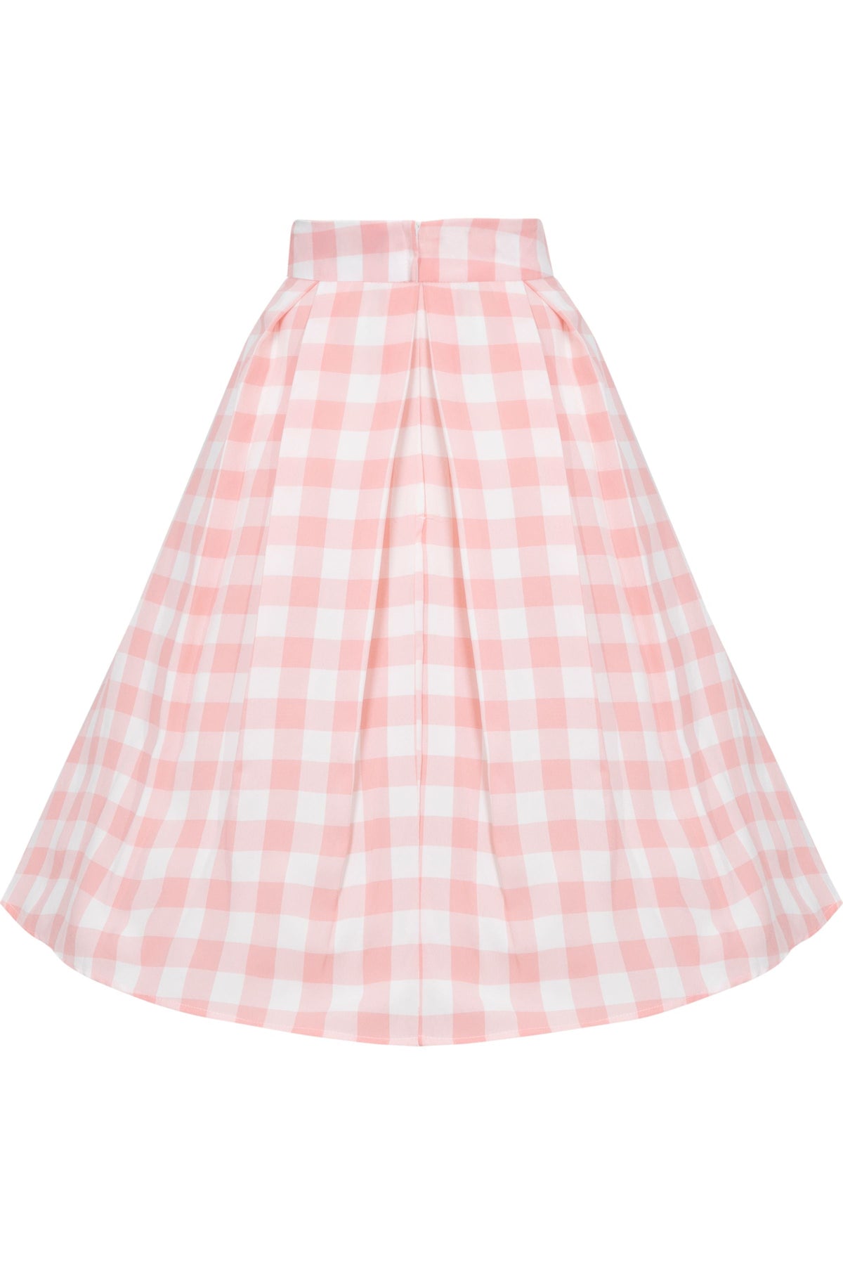 Carolyn Box Pleat Swing Skirt in Pink Gingham Check