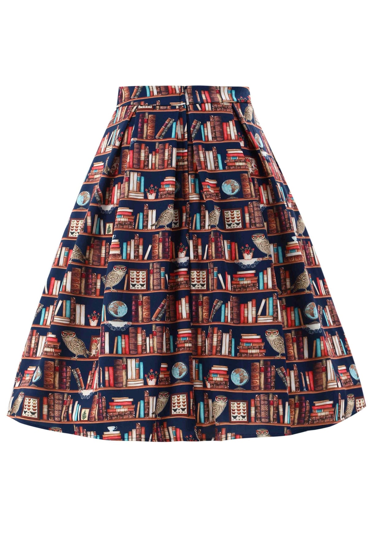 Aisley Book & Owl Pleated Midi Skirt