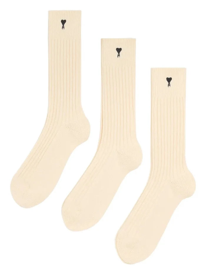 Ami Paris - Pack de 3 paires de chaussettes écru Ami de Coeur noir - Sous - Vêtements - USC611.AK0007