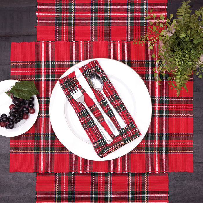 Arlington Plaid Table Linens table linens displayed as a coordinated tabletop setting.