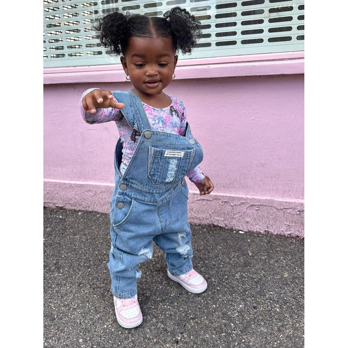 Baby Big Front Pocket Ripped Ruffled Jeans Overalls
